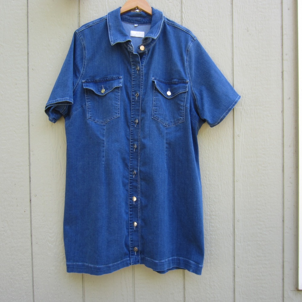 Jen7 Shirt Dress Womens Plus Size 2X Blue Denim  Button Up by 7 For All Mankind